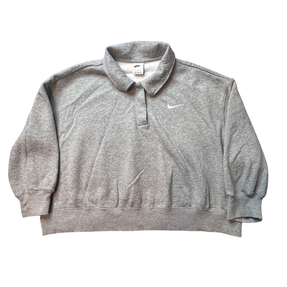 Nike Sweatshirt Womens 1X Grey Phoenix Fleece Polo DV5207-063 Oversized Collared